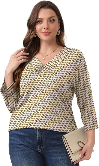 V-Neck Button Three-Quarter Sleeve Shirt