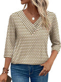 V-Neck Button Three-Quarter Sleeve Shirt