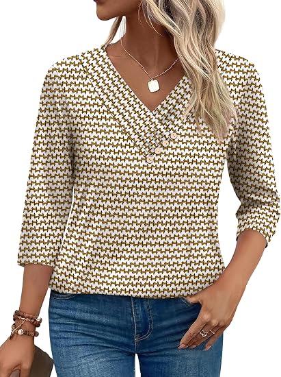V-Neck Button Three-Quarter Sleeve Shirt