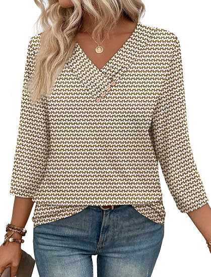 V-Neck Button Three-Quarter Sleeve Shirt