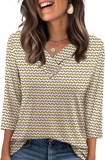 V-Neck Button Three-Quarter Sleeve Shirt